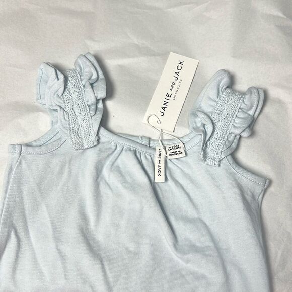 Janie and Jack 101039001 Girl Light Blue Ruffle Strap Top size 6-12 months NWT - Picture 2 of 9